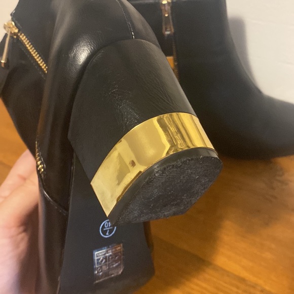 Vegan Leather Black Ankle Boots with Gold Details - Picture 4 of 7